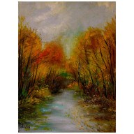 JESIEŃ NAD WODĄ OBRAZ OLEJNY 30CM-40CM