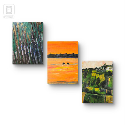 Ewa Mościszko - obrazy akryl - Kompozycja prac na płótnie,  40x50x2 cm, Bieszczady i Podlasie foto #1