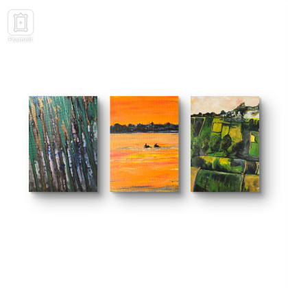 Ewa Mościszko - obrazy akryl - Kompozycja prac na płótnie,  40x50x2 cm, Bieszczady i Podlasie foto #2
