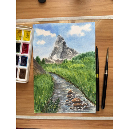 Yunona Kucherevska - obrazy akwarela - Akwarela Matterhorn 18x26 foto #1