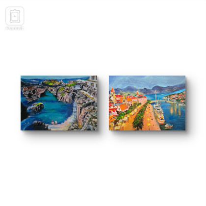 Kompozycja na płótnie,  wakacje,  Madera i Trogir, 40x50x2 cm, Krystyna Mościszko, obrazy akryl