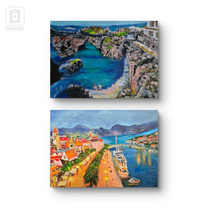 Krystyna Mościszko - obrazy akryl - Kompozycja na płótnie,  wakacje,  Madera i Trogir, 40x50x2 cm foto #3