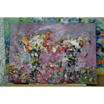 Eryk Maler - obrazy olejne - Kwiaty we fioletach, 70x100 foto #1