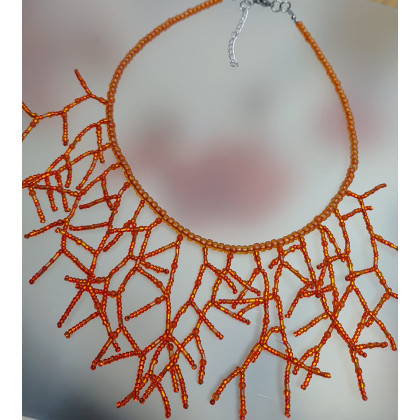 unikatart - korale,naszyjniki - Naszyjnik Koralikowy Patyczaki Pomarańczowe foto #2