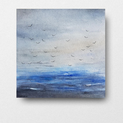 Morze-  akwarela formatu 20/20 cm, Paulina Lebida, obrazy akwarela