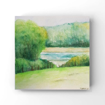 Pejzaż 3-  akwarela formatu 15/15 cm, Paulina Lebida, obrazy akwarela