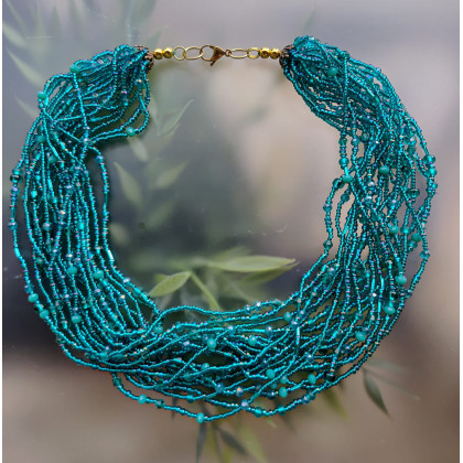 Naszyjnik Korale Szkło Emerald Zielone, unikatart, korale,naszyjniki