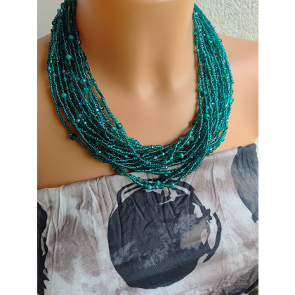 unikatart - korale,naszyjniki - Naszyjnik Korale Szkło Emerald Zielone foto #2