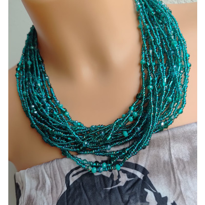 unikatart - korale,naszyjniki - Naszyjnik Korale Szkło Emerald Zielone foto #4