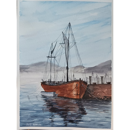 Beata Rudecka - obrazy akwarela - Akwarela Akwarelka Obraz pt. W Porcie 31 x 23 cm foto #3