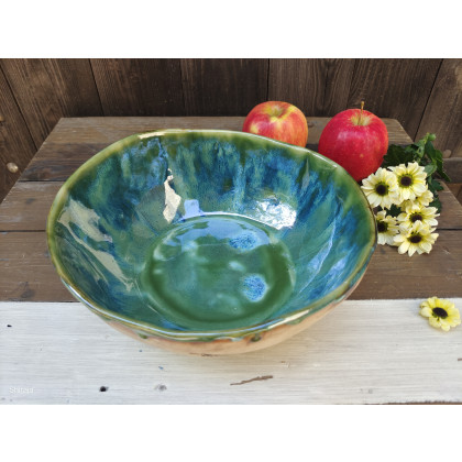 Shiraja - naczynia - Duża ceramiczna misa- paprocie (c851) foto #4