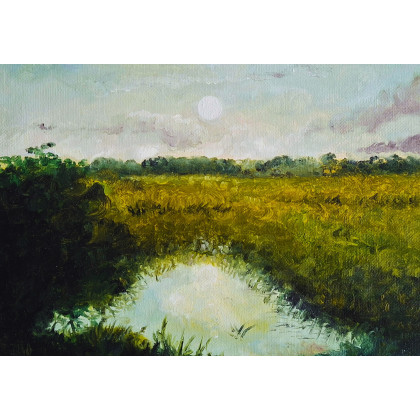 Iga Płachta - plakaty - Dekoracyjny plakat pejzażowy z jeziorem o wymiarach 42 x 29,7 cm. foto #1
