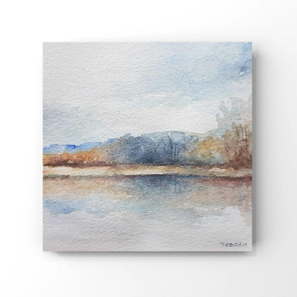 Pejzaż-  akwarela formatu 15/15 cm, Paulina Lebida, obrazy akwarela