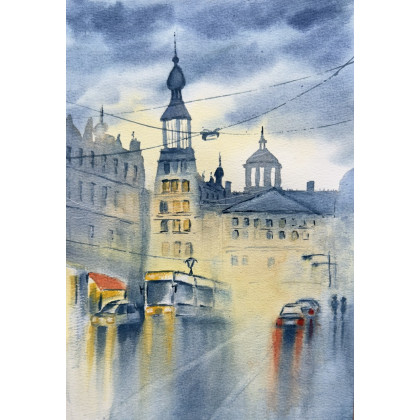 Yunona Kucherevska - obrazy akwarela - Akwarela - Amsterdam w deszczu foto #1
