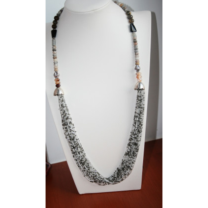 Naszyjnik z drobnych koralików szklanych jaspisu i agatu, Katarzyna Gątkiewicz, korale,naszyjniki