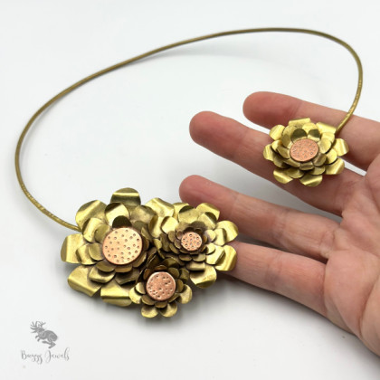 Kwietny Naszyjnik- Mosiężna Kolia Handmade, Buggy Jewels, korale,naszyjniki