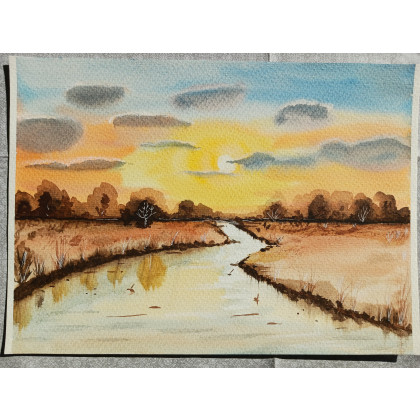 Beata Rudecka - obrazy akwarela - Akwarela Akwarelka Obraz pt: Zachód słońca 210 x 297mm foto #3
