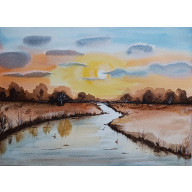 AKWARELA AKWARELKA OBRAZ PT: ZACHÓD SŁOŃCA 210 X 297MM