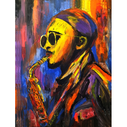 Saxophonist, Grzegorz Zalewski, obrazy akryl