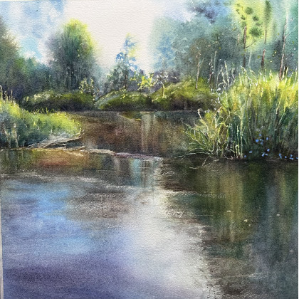Rzeka (50x50 cm), Krystyna Nowak, obrazy akwarela