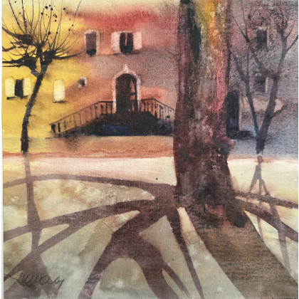 Słoneczny platan (25x25 cm), Krystyna Nowak, obrazy akwarela