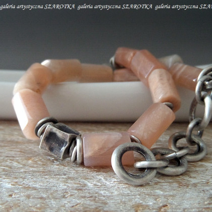 szarotka - bransoletki - PEACH MOUSSE bransoletka z kamienia słonecznego i srebra foto #1