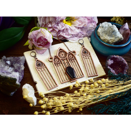 Witchcraft Apparel - komplety - Gotycki miedziany zestaw - kolczyki i wisiorek z czarnym onyksem, rozeta #S8 foto #2