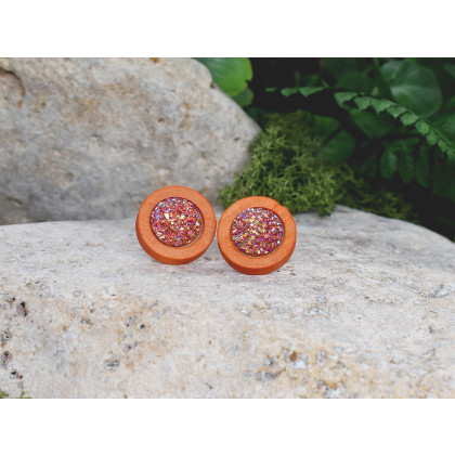 Witchcraft Apparel - kolczyki  - Drewniane pomarańczowe kolczyki sztyfty z druzami boho #2 foto #1