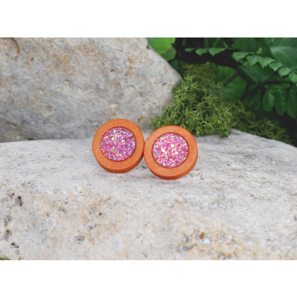 Witchcraft Apparel - kolczyki  - Drewniane pomarańczowe kolczyki sztyfty z druzami boho #3 foto #1