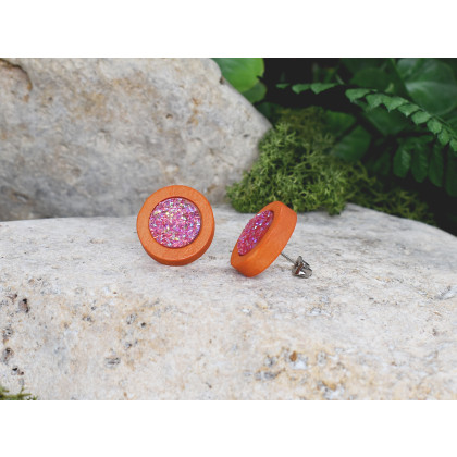 Witchcraft Apparel - kolczyki  - Drewniane pomarańczowe kolczyki sztyfty z druzami boho #3 foto #2