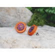 Drewniane pomarańczowe kolczyki sztyfty z druzami boho #5