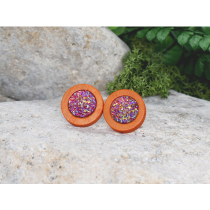 Witchcraft Apparel - kolczyki  - Drewniane pomarańczowe kolczyki sztyfty z druzami boho #5 foto #2