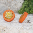 Drewniane pomarańczowe kolczyki sztyfty z druzami boho #6