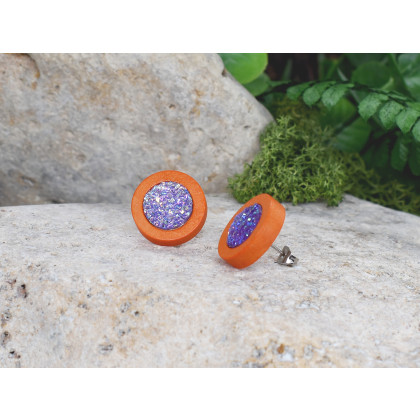 Witchcraft Apparel - kolczyki  - Drewniane pomarańczowe kolczyki sztyfty z druzami boho #8 foto #1