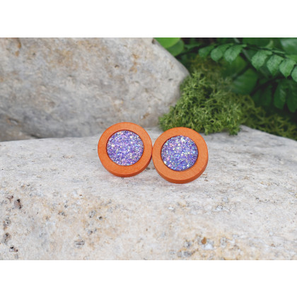 Witchcraft Apparel - kolczyki  - Drewniane pomarańczowe kolczyki sztyfty z druzami boho #8 foto #2