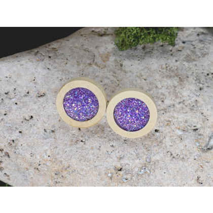 Witchcraft Apparel - kolczyki  - Drewniane kolczyki sztyfty z druzami boho #11 foto #2