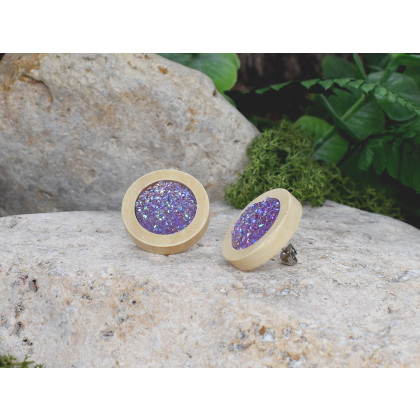 Witchcraft Apparel - kolczyki  - Drewniane kolczyki sztyfty z druzami boho #12 foto #1