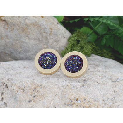 Witchcraft Apparel - kolczyki  - Drewniane kolczyki sztyfty z druzami boho #13 foto #1