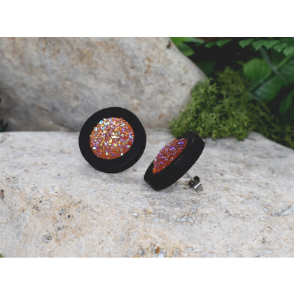 Witchcraft Apparel - kolczyki  - Drewniane czarne kolczyki sztyfty z druzami boho #19 foto #1