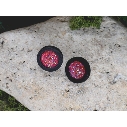 Witchcraft Apparel - kolczyki  - Drewniane czarne kolczyki sztyfty z druzami boho #20 foto #3
