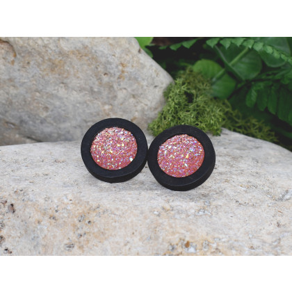 Witchcraft Apparel - kolczyki  - Drewniane czarne kolczyki sztyfty z druzami boho #21 foto #1