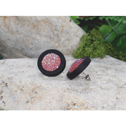Witchcraft Apparel - kolczyki  - Drewniane czarne kolczyki sztyfty z druzami boho #21 foto #3