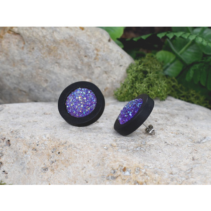 Witchcraft Apparel - kolczyki  - Drewniane czarne kolczyki sztyfty z druzami boho #22 foto #2