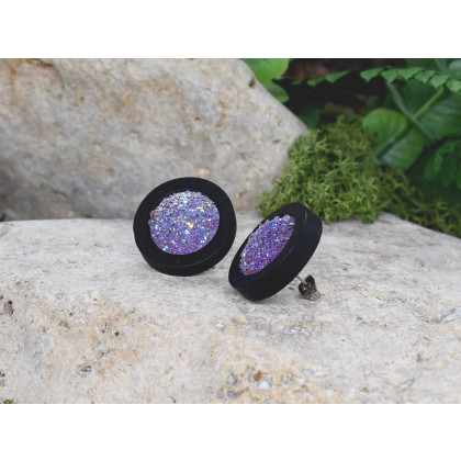Witchcraft Apparel - kolczyki  - Drewniane czarne kolczyki sztyfty z druzami boho #23 foto #2
