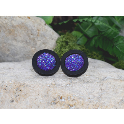 Witchcraft Apparel - kolczyki  - Drewniane czarne kolczyki sztyfty z druzami boho #26 foto #1