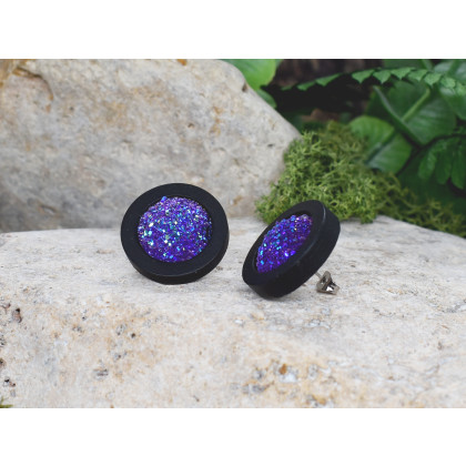 Witchcraft Apparel - kolczyki  - Drewniane czarne kolczyki sztyfty z druzami boho #26 foto #3