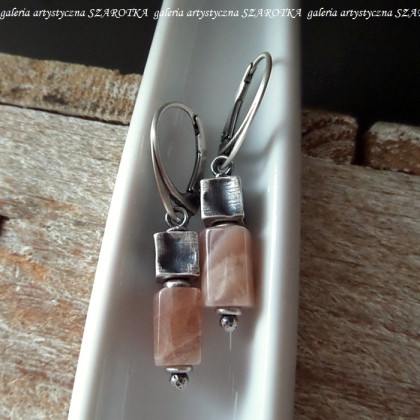 szarotka - kolczyki  - PEACH MOUSSE kolczyki z kamienia słonecznego i srebra foto #2