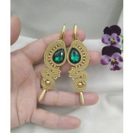 Kolczyki soutache Emerald, złote klipsy, szmaragdowe kolczyki sutasz