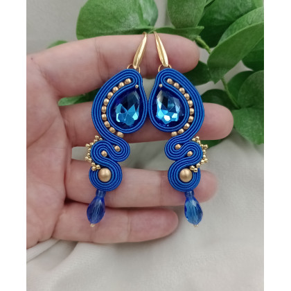 Kolczyki soutache niebieskie, kobaltowe klipsy, szafirowe kolczyki sutasz, Soutacheria, kolczyki 