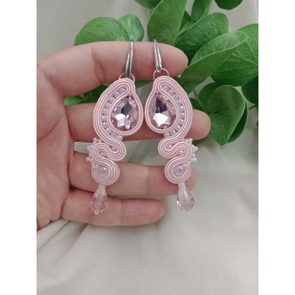 Soutacheria - kolczyki  - Kolczyki soutache pastelowe różowe, pudrowe klipsy, kolczyki róż, kolczyki sutasz foto #1